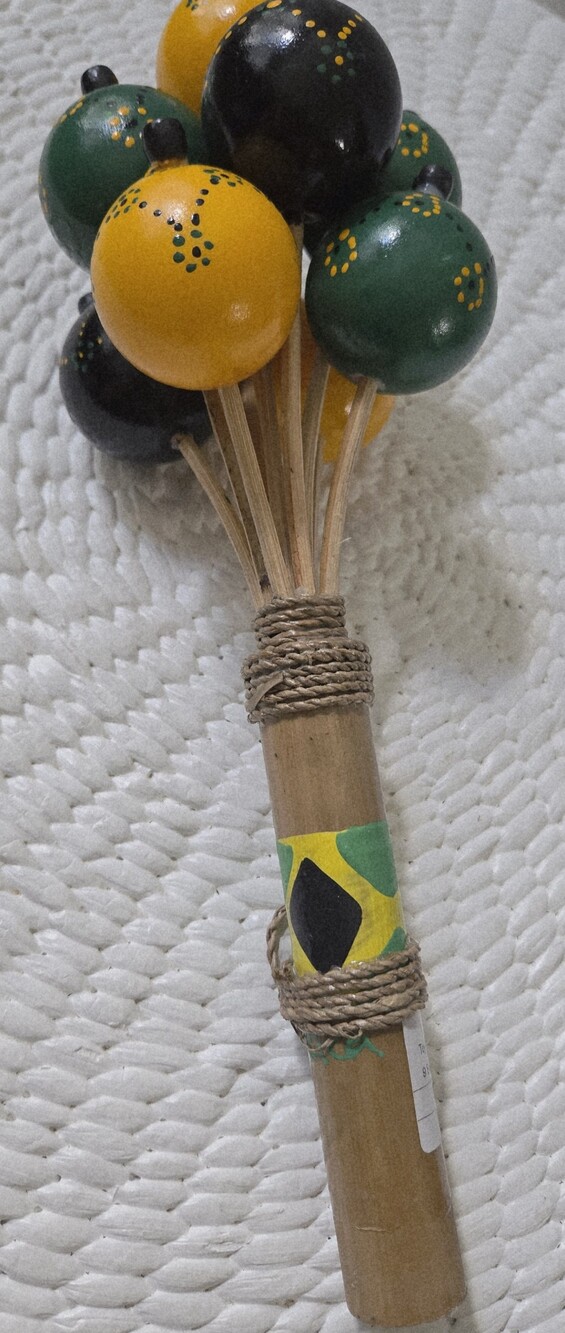 NWT Unique Bali Maracas 9 Ball Hand-Painted with Yellow, Green & Black Accents